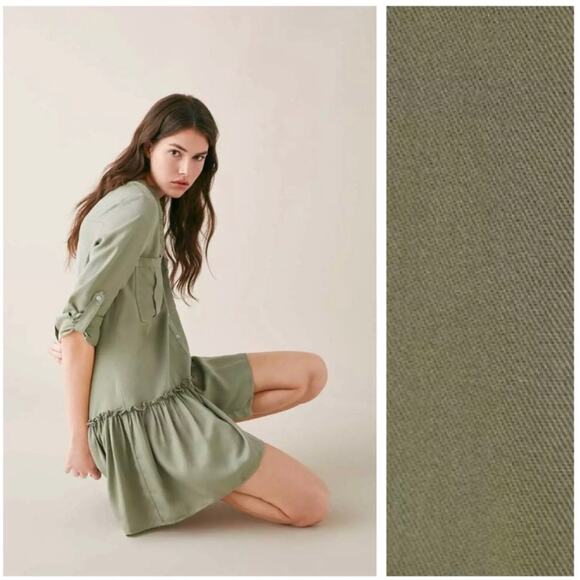 Zara Army Green Babydoll Ruffle Button Oversized Mini Dress XS Lightweight Beach - Picture 11 of 15